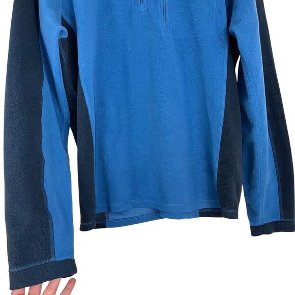L.L. Bean Mens Blue Colorblocked 1/4th Zip Pullover Fleece Sweatshirt Large - Picture 5 of 9